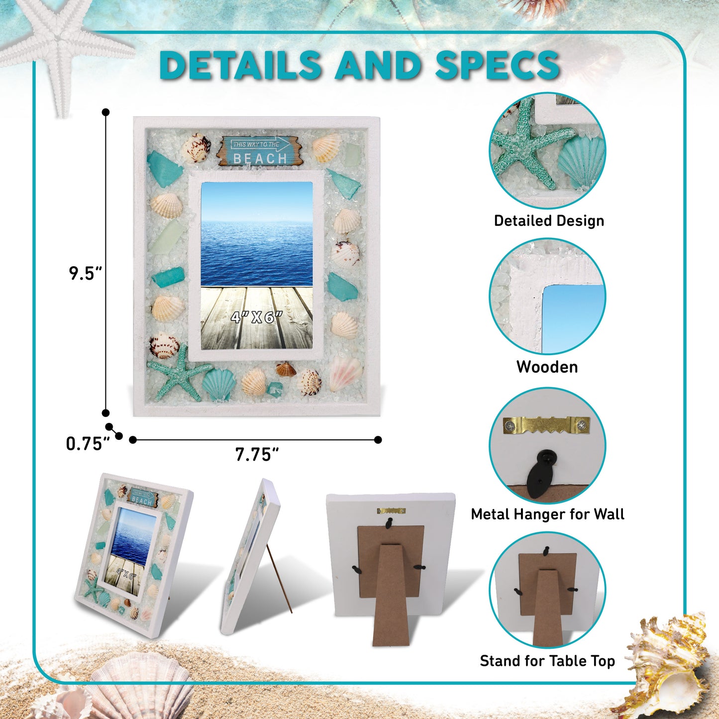 NAUTICAL DECOR - OCEANIC WOODEN EDGE PHOTO FRAME 4X6