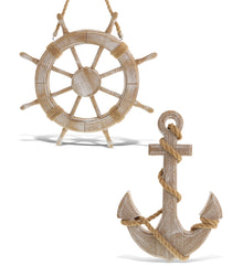 NAUTICAL DECOR - BAJA BEACH WALL ANCHOR & SHIP WHEEL SET
