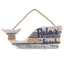 NAUTICAL - SILVER SEA WHALE WALL HANGING RELAX SIGN