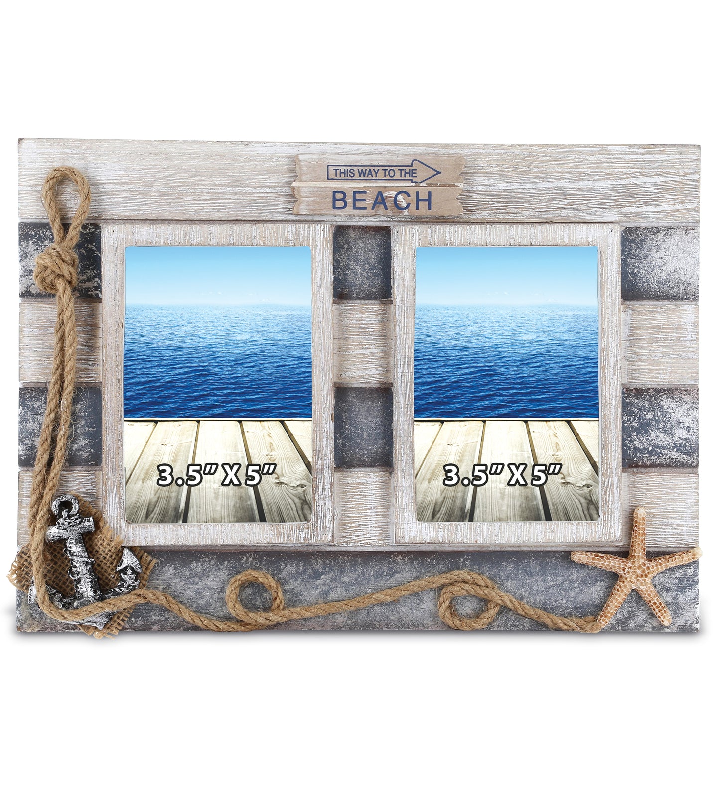 NAUTICAL - SILVER SEA DOUBLE PHOTO FRAMES 3.5X5