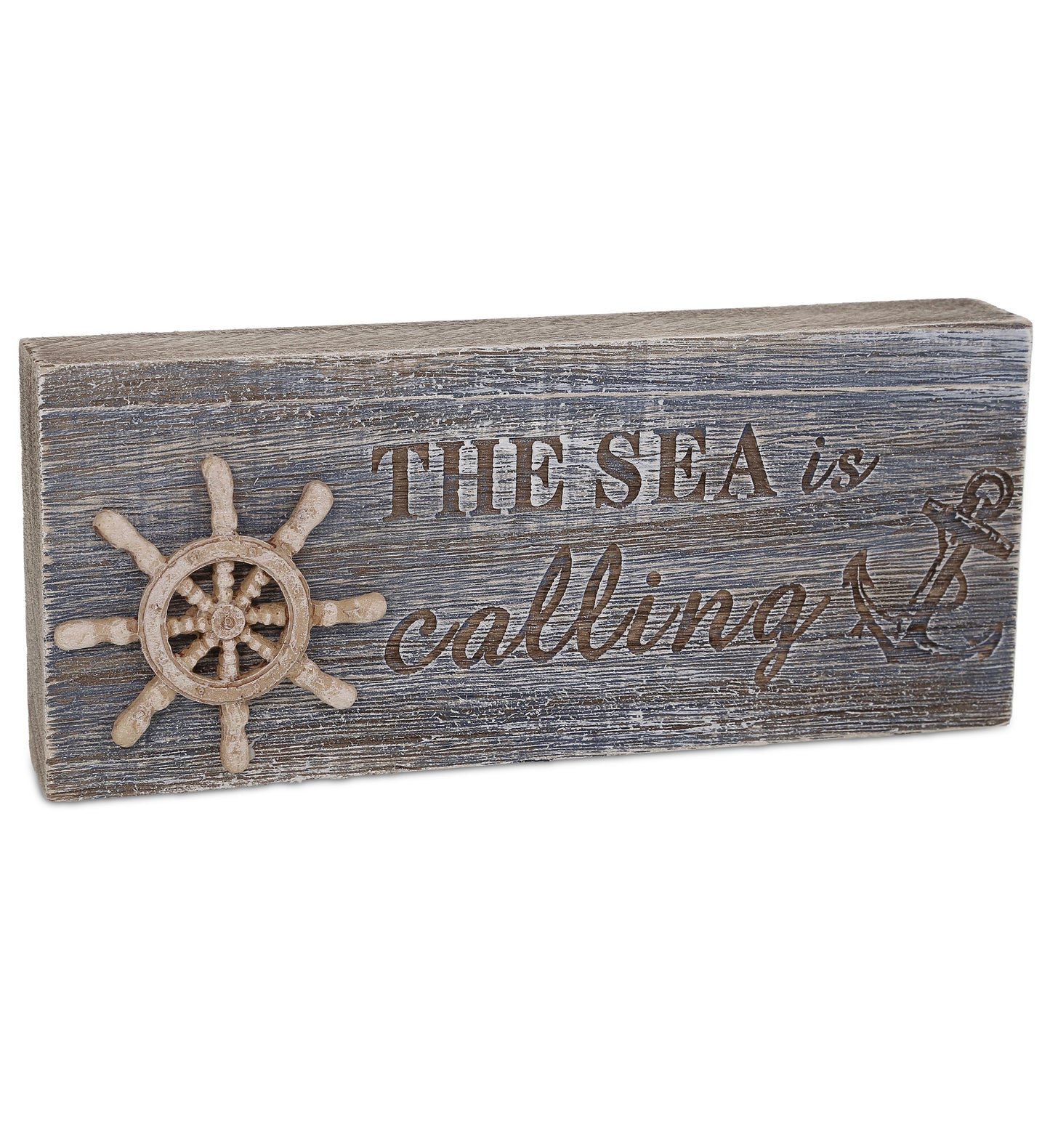 NAUTICAL - DRIFTWOOD BLOCK SIGN - THE SEA IS CALLING