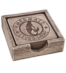 NAUTICAL - DRIFTWOOD MERMAID COASTERS 6PC SET