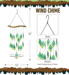 CoTa Global Peacock Feathers Handmade Glass and Metal Wind Chime - 31 Inches