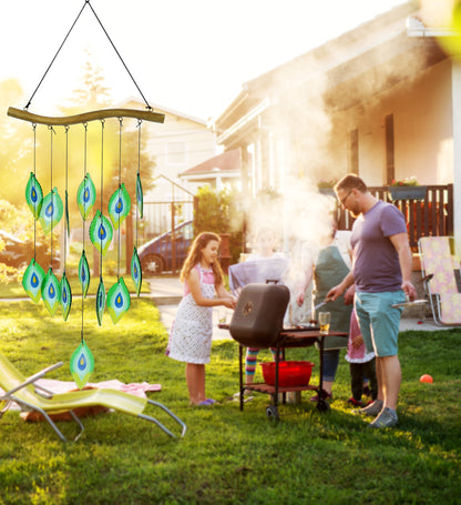 CoTa Global Peacock Feathers Handmade Glass and Metal Wind Chime - 31 Inches