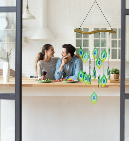 CoTa Global Peacock Feathers Handmade Glass and Metal Wind Chime - 31 Inches