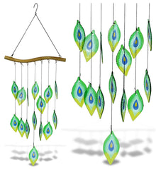 CoTa Global Peacock Feathers Handmade Glass and Metal Wind Chime - 31 Inches
