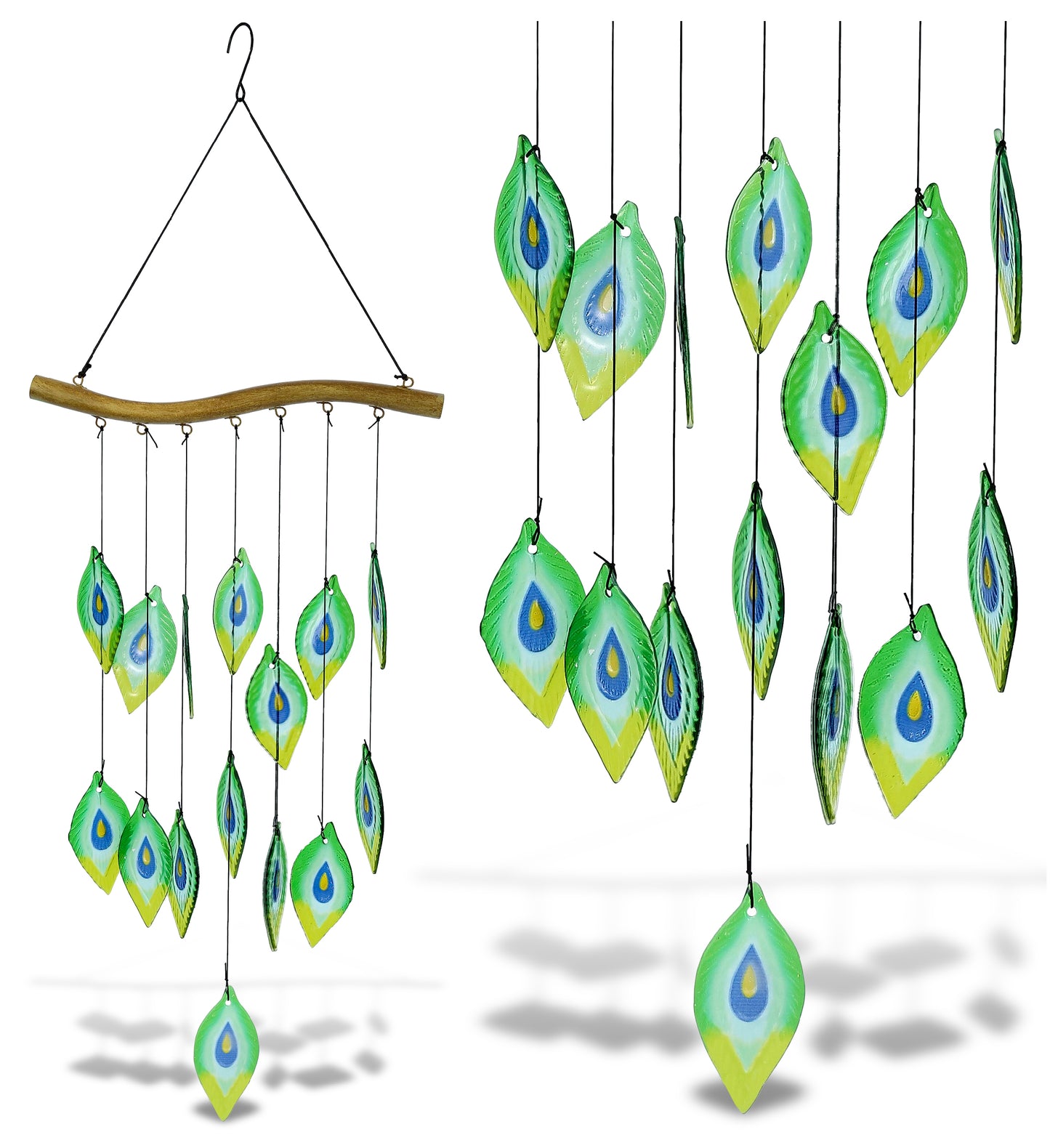CoTa Global Peacock Feathers Handmade Glass and Metal Wind Chime - 31 Inches