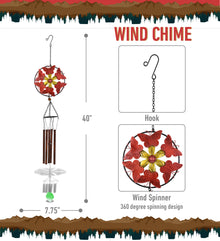 CoTa Global Red Butterflies Hanging Metal Wind Spinner Wind Chime - 40 Inches
