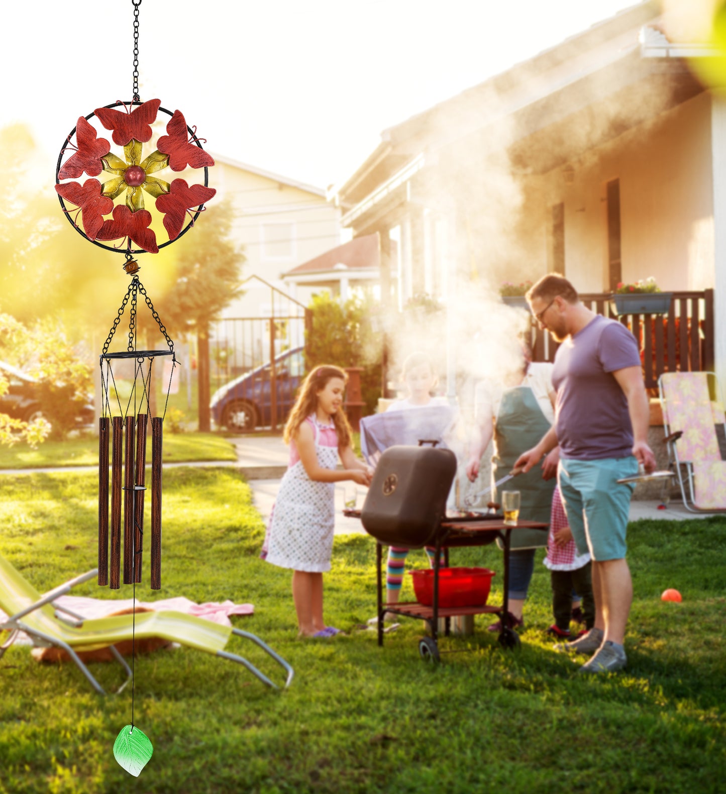 CoTa Global Red Butterflies Hanging Metal Wind Spinner Wind Chime - 40 Inches