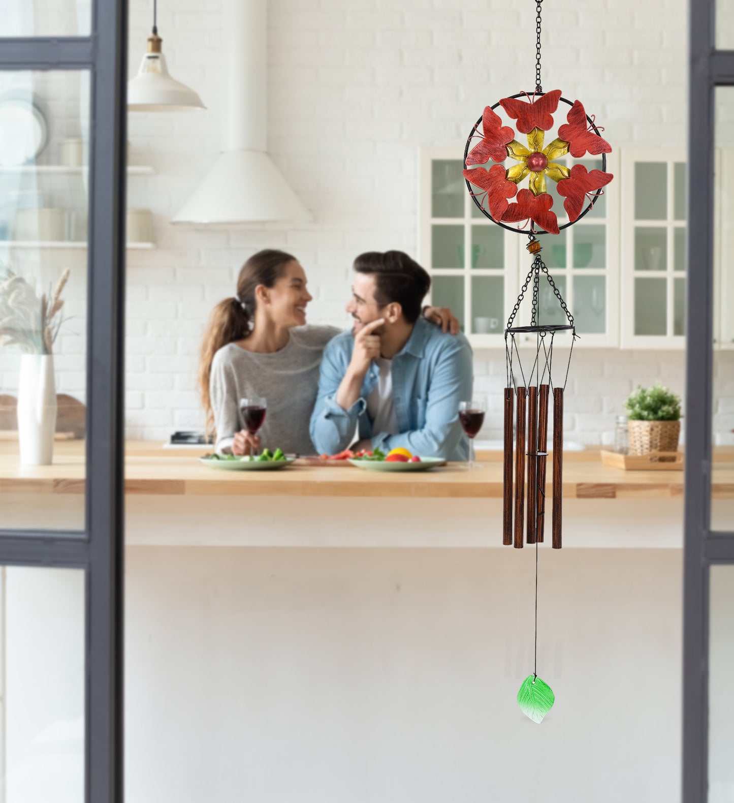 CoTa Global Red Butterflies Hanging Metal Wind Spinner Wind Chime - 40 Inches
