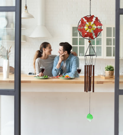 CoTa Global Red Butterflies Hanging Metal Wind Spinner Wind Chime - 40 Inches