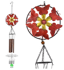CoTa Global Red Butterflies Hanging Metal Wind Spinner Wind Chime - 40 Inches