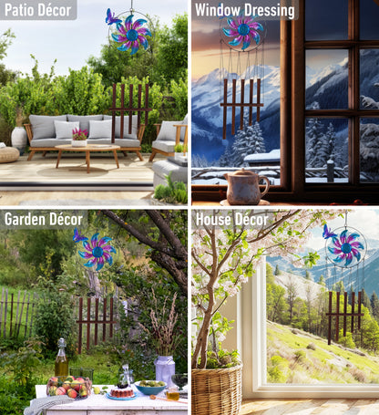 CoTa Global Blue Butterfly Hanging Metal Wind Spinner Wind Chime - 31 Inches