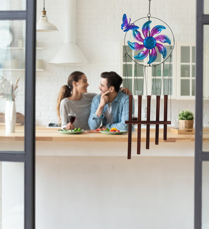 CoTa Global Blue Butterfly Hanging Metal Wind Spinner Wind Chime - 31 Inches