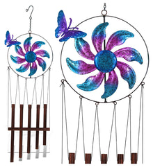 CoTa Global Blue Butterfly Hanging Metal Wind Spinner Wind Chime - 31 Inches