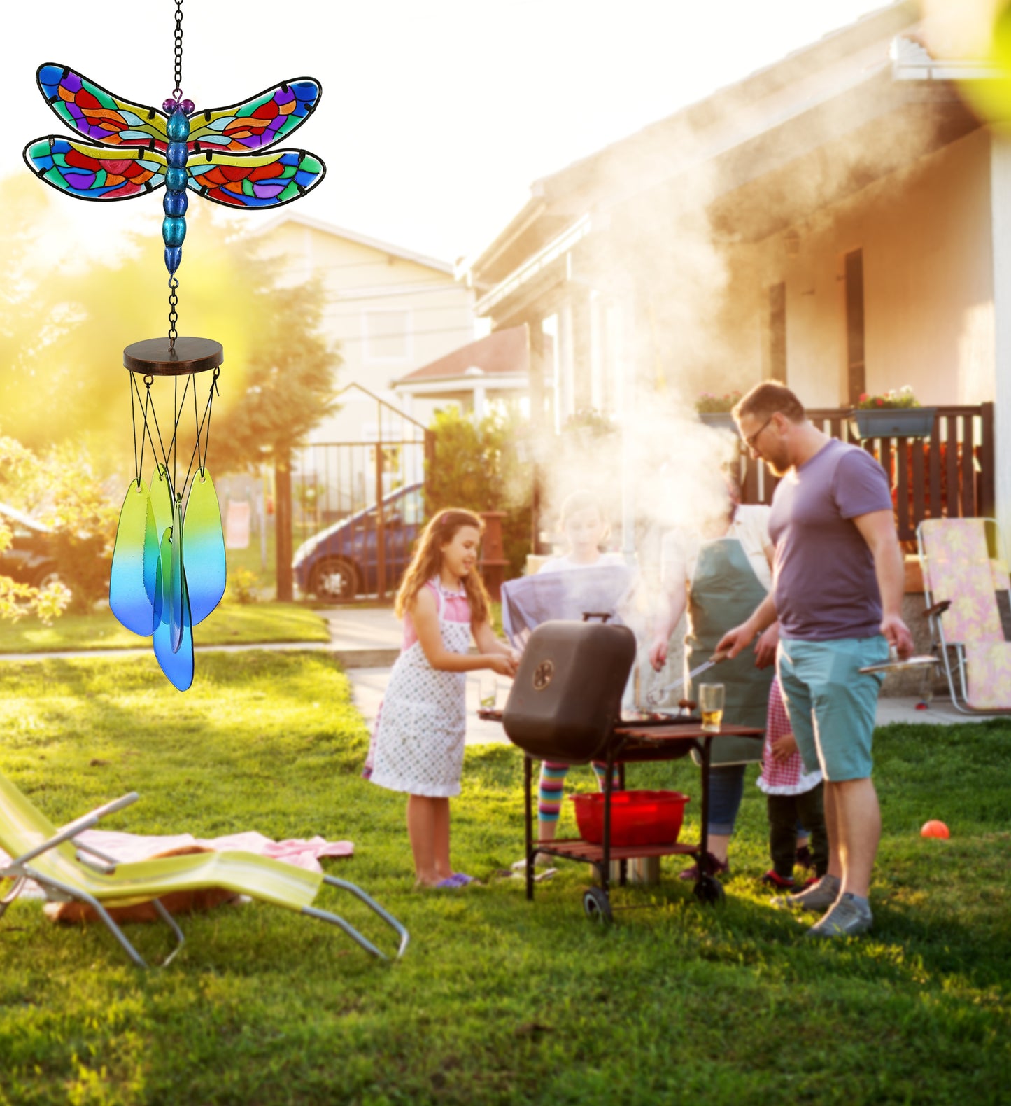 CoTa Global Summer Dragonfly Handmade Glass and Metal Wind Chime – 22.5 Inches