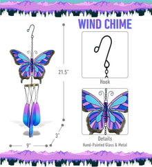 CoTa Global Summer Butterfly Handmade Glass and Metal Wind Chime – 21.5 Inches