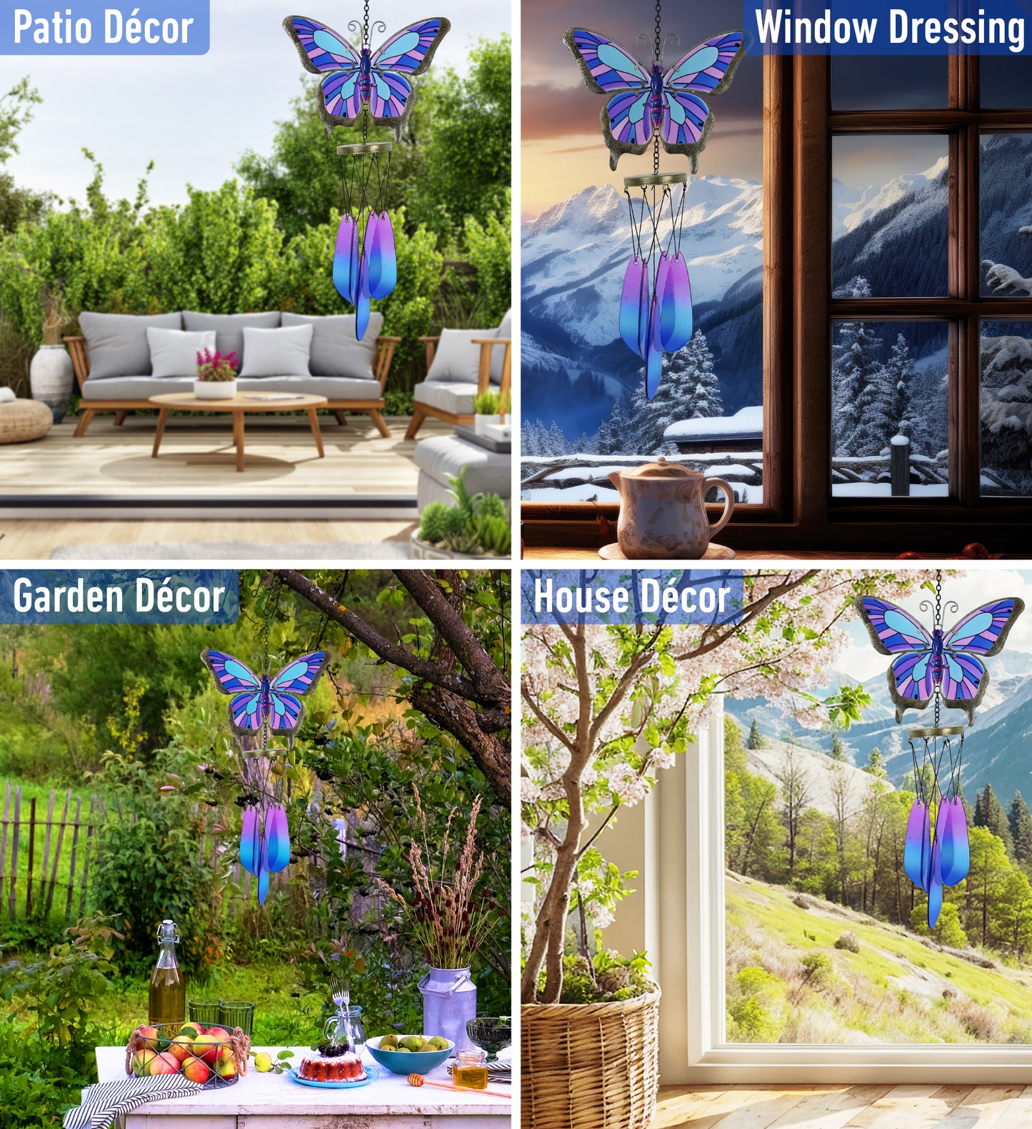 CoTa Global Summer Butterfly Handmade Glass and Metal Wind Chime â€“ 21.5 Inches