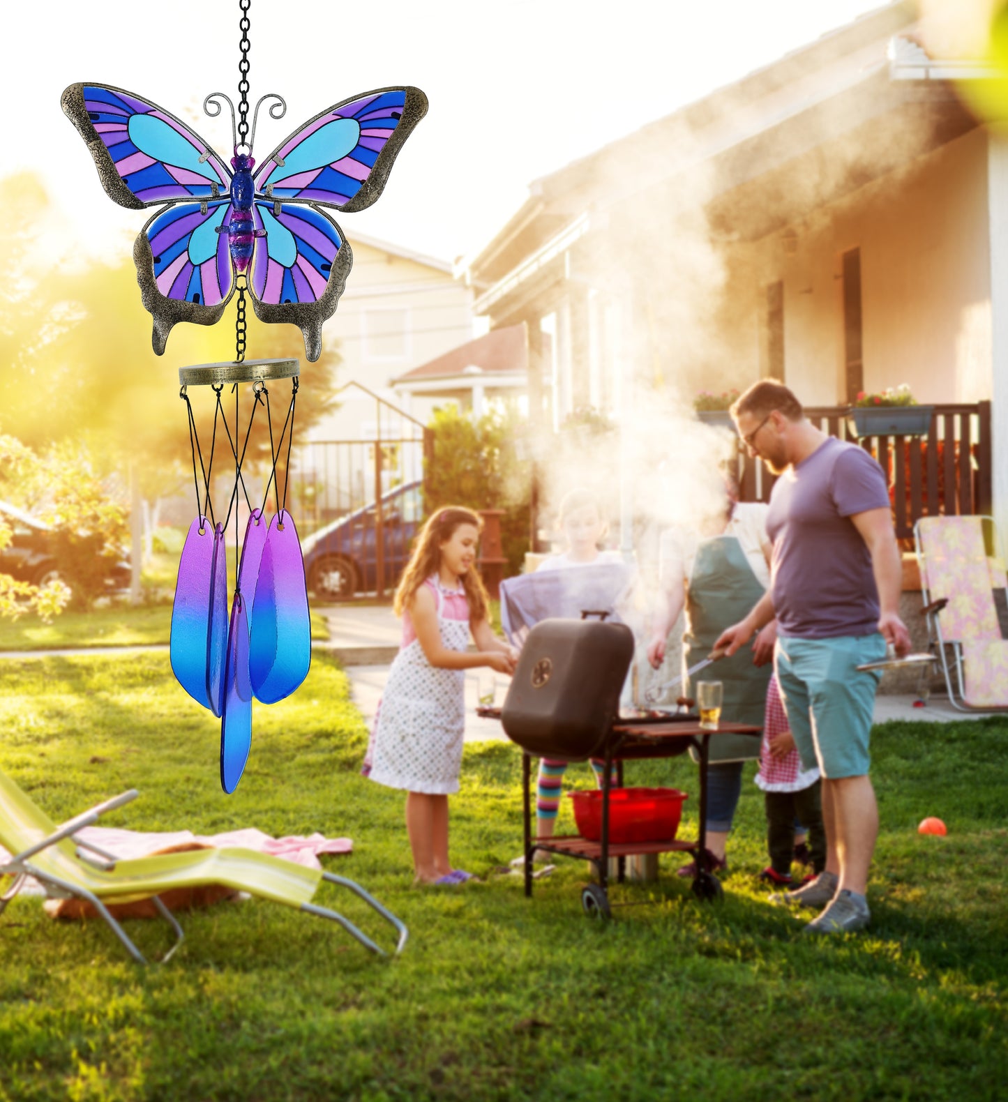 CoTa Global Summer Butterfly Handmade Glass and Metal Wind Chime â€“ 21.5 Inches