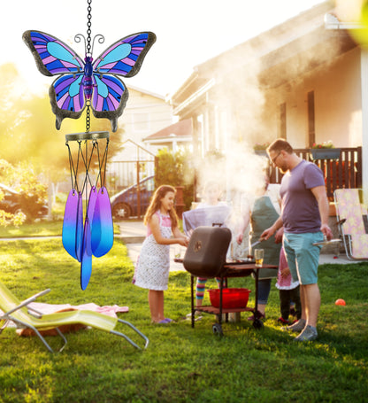 CoTa Global Summer Butterfly Handmade Glass and Metal Wind Chime â€“ 21.5 Inches