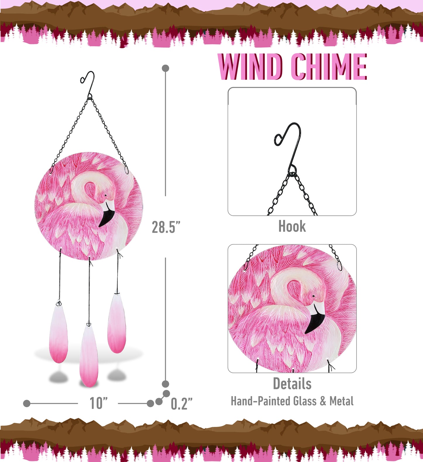 CoTa Global Tropical Flamingo Handmade Glass Wind Chime Decor â€“ 28.5 Inches