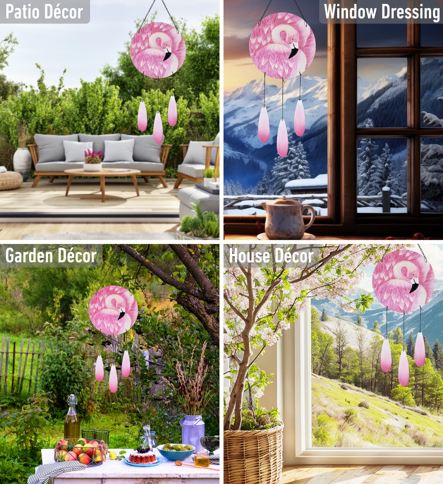 CoTa Global Tropical Flamingo Handmade Glass Wind Chime Decor â€“ 28.5 Inches