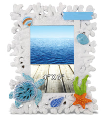 CoTa Global Handmade White Coral Sea Turtle 4x6 Nautical Photo Frame - 8 Inches