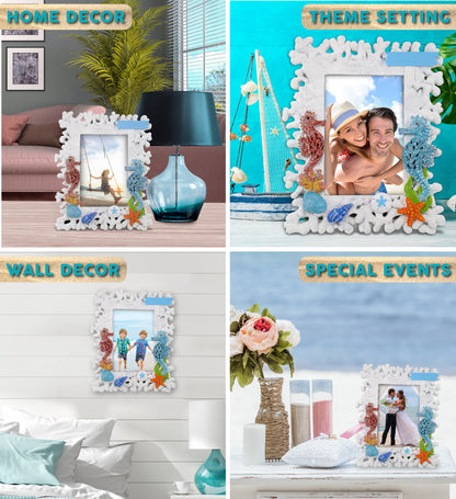 CoTa Global Handmade White Coral Seahorse 4x6 Nautical Photo Frame - 8 Inches