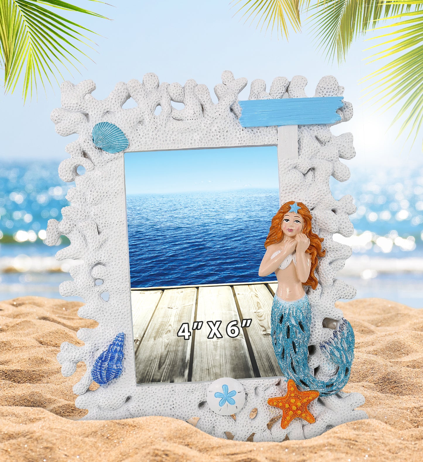CoTa Global Handmade White Coral Mermaid 4x6 Nautical Photo Frame - 8 Inches