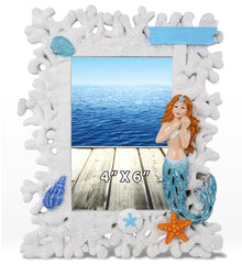 CoTa Global Handmade White Coral Mermaid 4x6 Nautical Photo Frame - 8 Inches