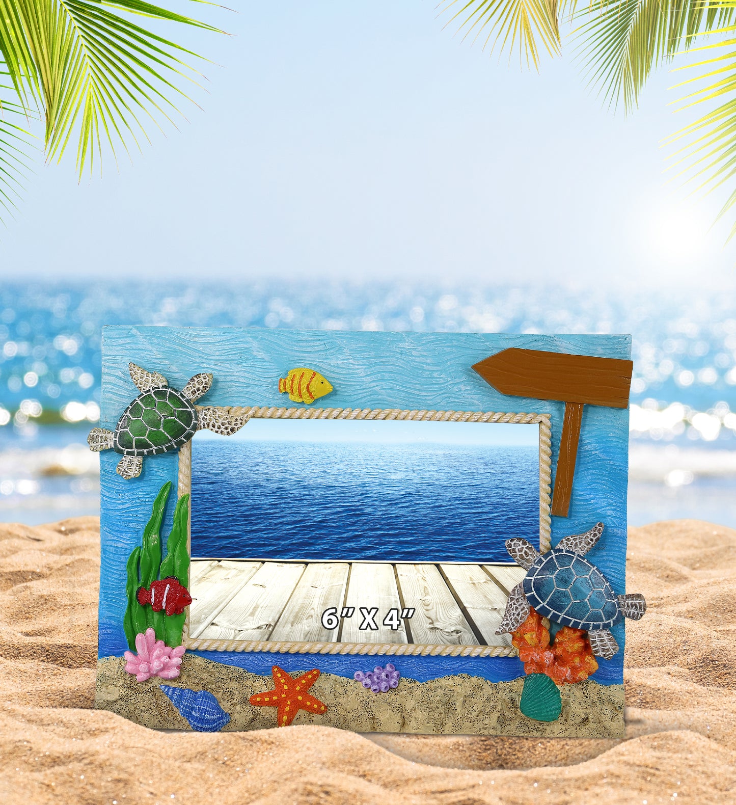 CoTa Global Handmade Colorful Sea Turtle 4x6 Nautical Photo Frame - 6 Inches