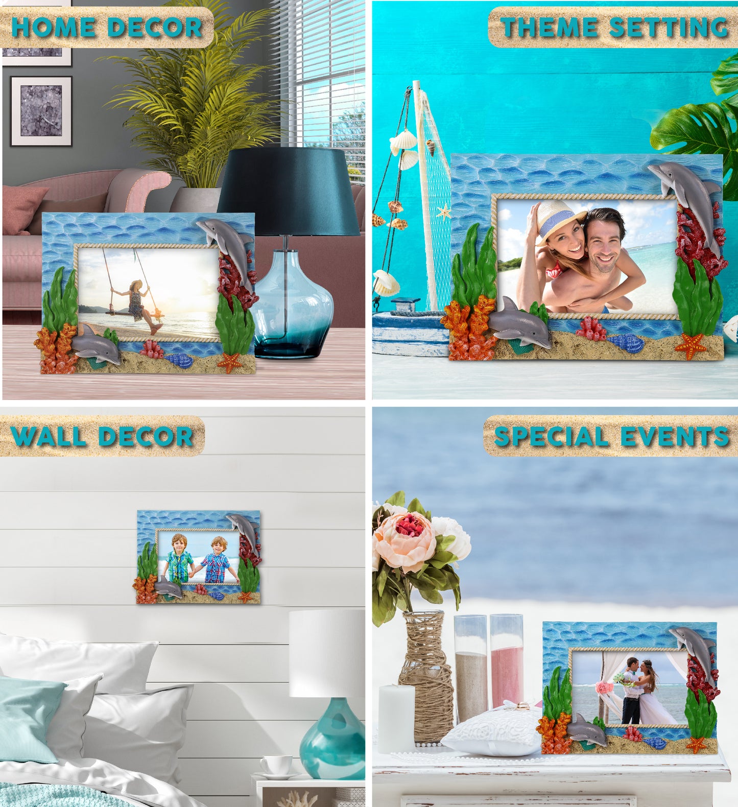 CoTa Global Handmade Colorful Dolphin 4x6 Nautical Photo Frame - 6 Inches