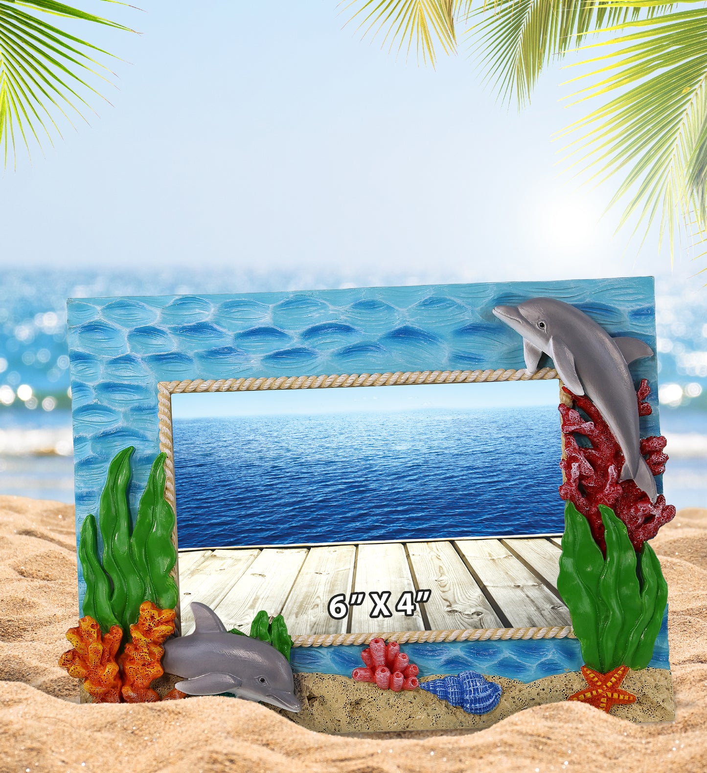 CoTa Global Handmade Colorful Dolphin 4x6 Nautical Photo Frame - 6 Inches