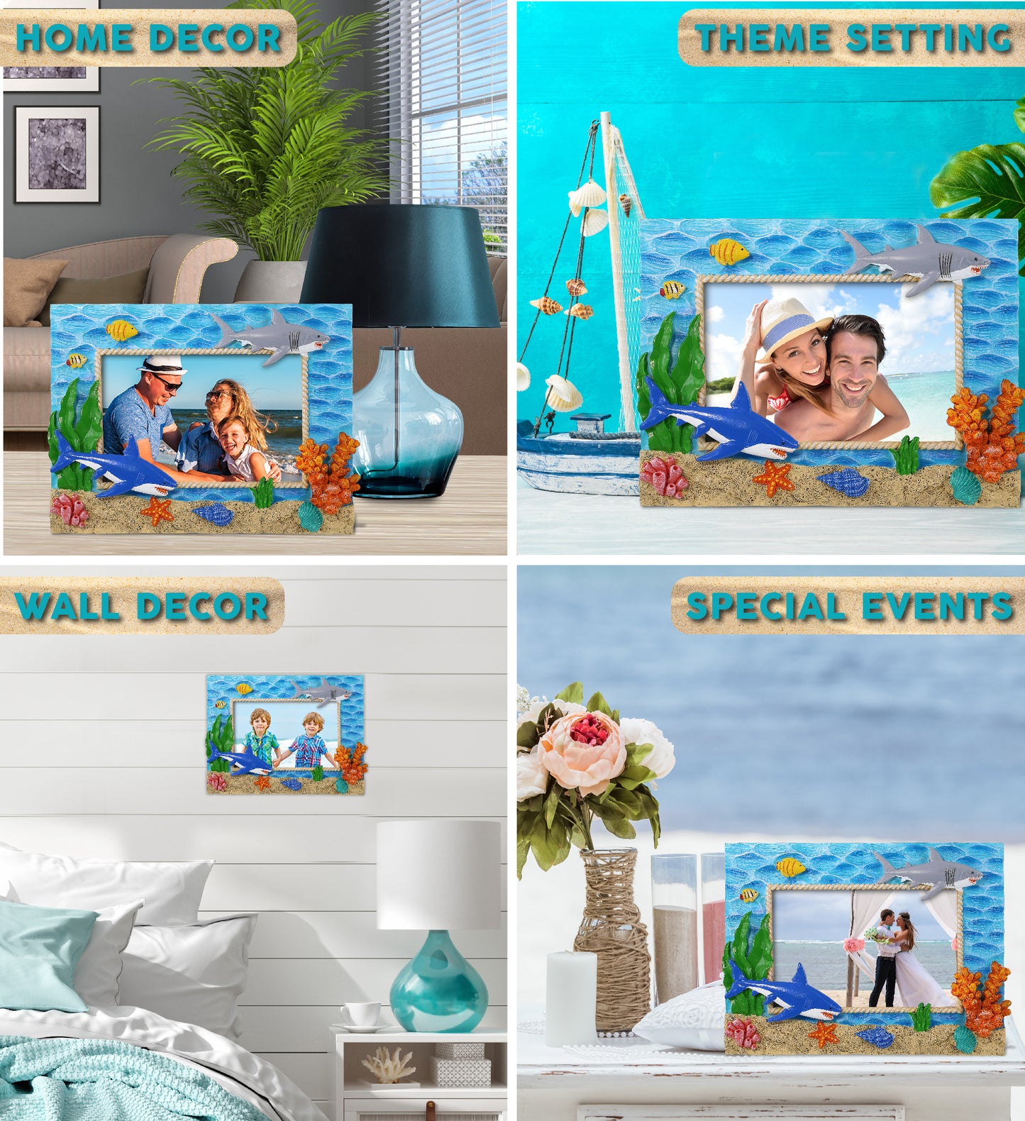 CoTa Global Handmade Colorful Shark 4x6 Nautical Photo Frame - 6 Inches
