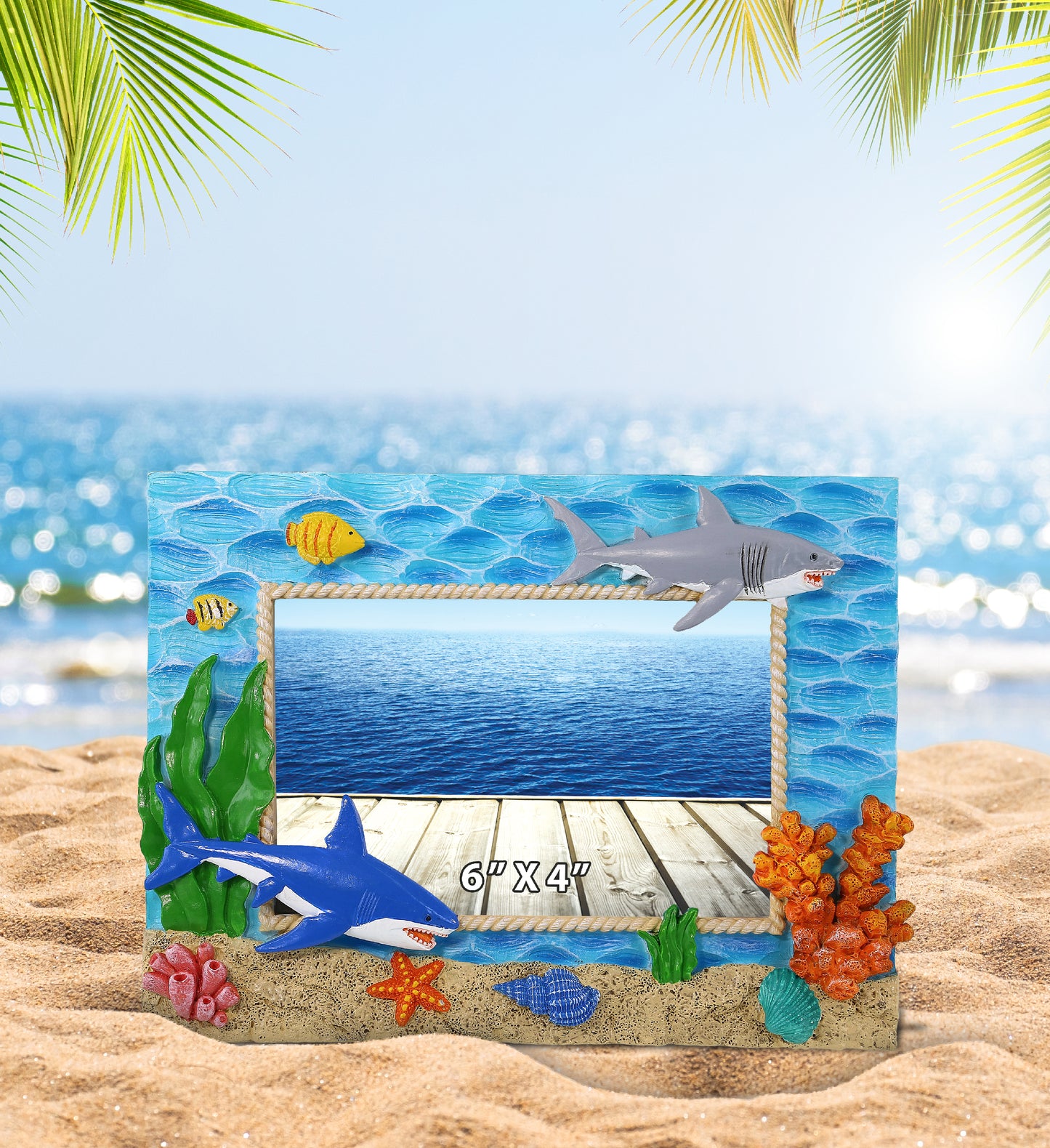 CoTa Global Handmade Colorful Shark 4x6 Nautical Photo Frame - 6 Inches