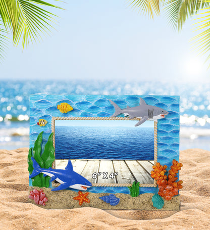 CoTa Global Handmade Colorful Shark 4x6 Nautical Photo Frame - 6 Inches