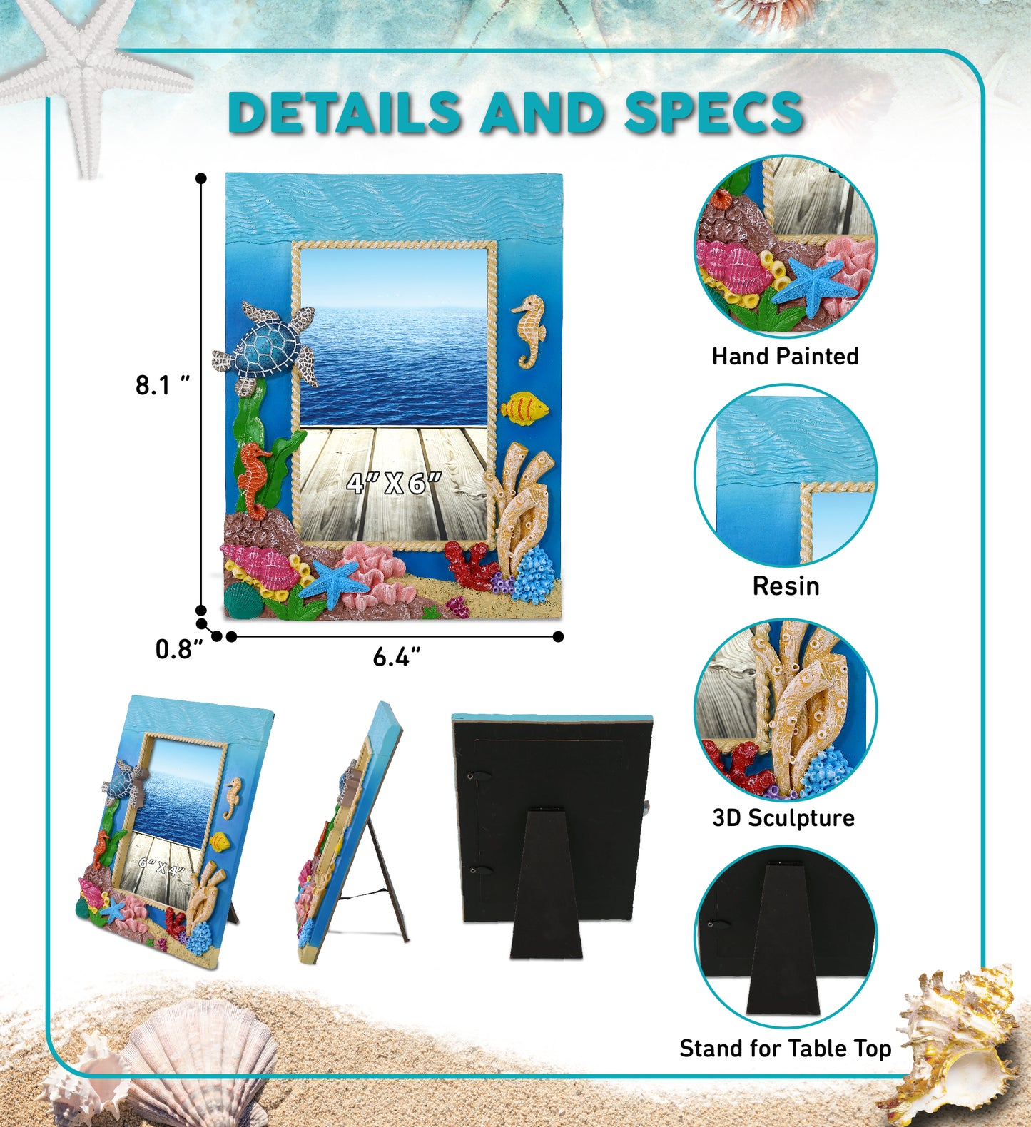CoTa Global Handmade Colorful Under The Sea 4x6 Nautical Frame - 6 Inches