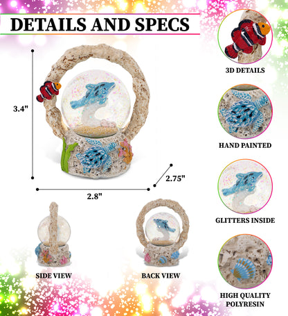 CoTa Global Dolphin Coral Snow Globe Decor with Pink Sparkle Glitter - 45 mm