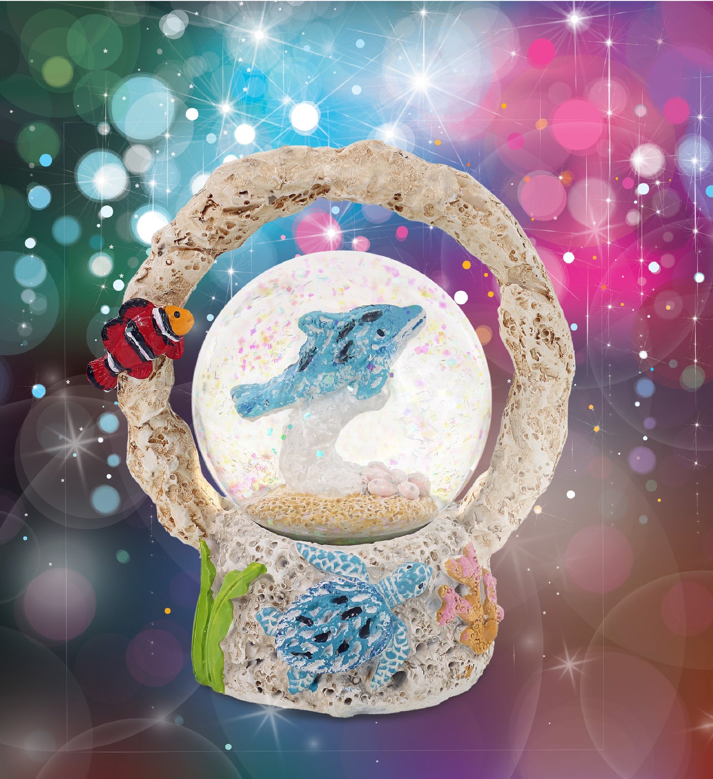CoTa Global Dolphin Coral Snow Globe Decor with Pink Sparkle Glitter - 45 mm