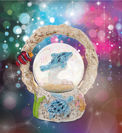 CoTa Global Dolphin Coral Snow Globe Decor with Pink Sparkle Glitter - 45 mm
