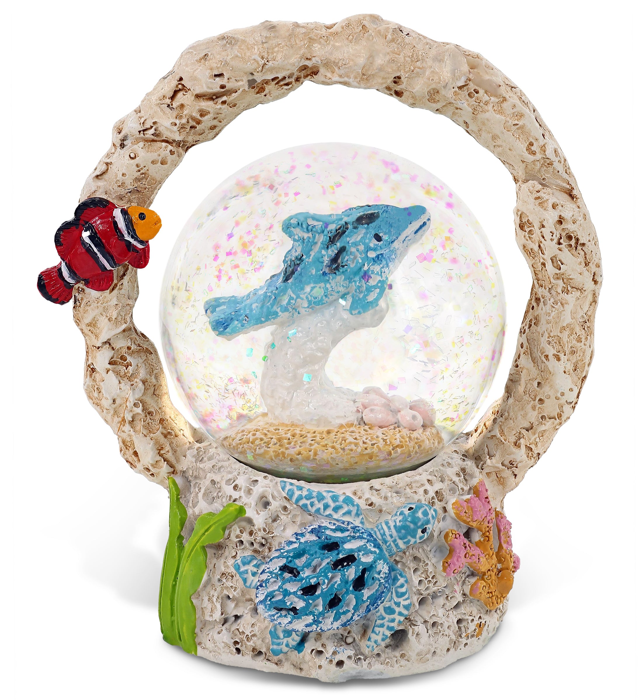CoTa Global Dolphin Coral Snow Globe Decor with Pink Sparkle Glitter - 45 mm