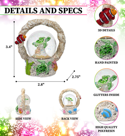 CoTa Global Sea Turtle Coral Snow Globe Decor with Pink Sparkle Glitter, 45 mm