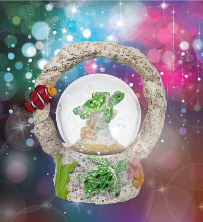 CoTa Global Sea Turtle Coral Snow Globe Decor with Pink Sparkle Glitter, 45 mm