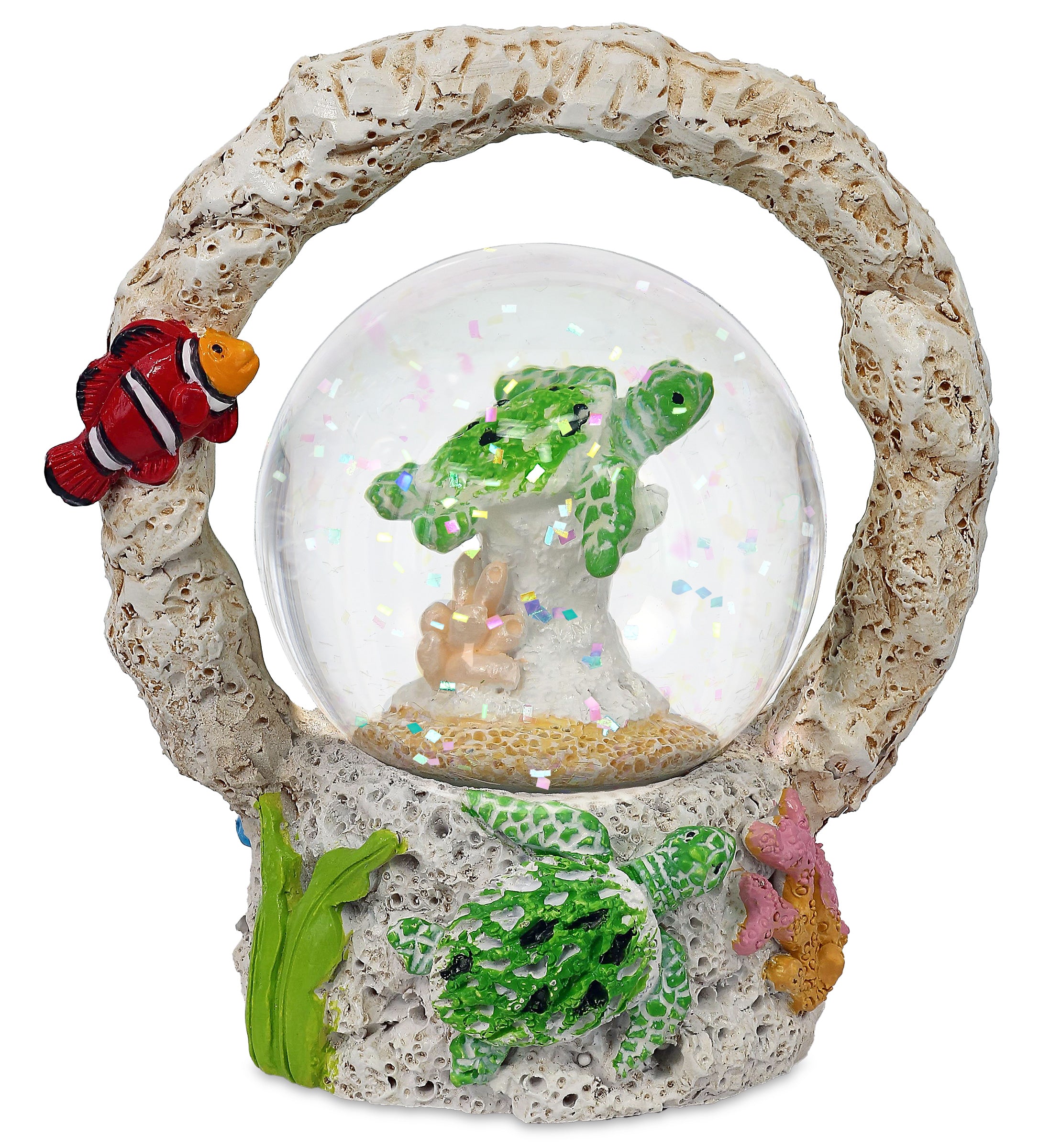 CoTa Global Sea Turtle Coral Snow Globe Decor with Pink Sparkle Glitter, 45 mm