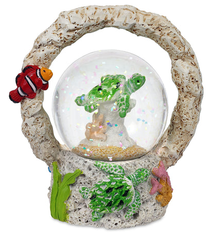 CoTa Global Sea Turtle Coral Snow Globe Decor with Pink Sparkle Glitter, 45 mm