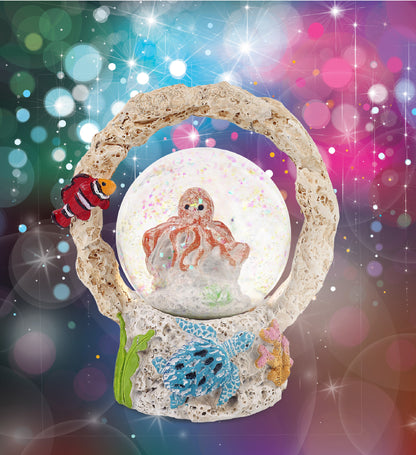 CoTa Global Octopus Coral Snow Globe Decor with Pink Sparkle Glitter  - 45 mm