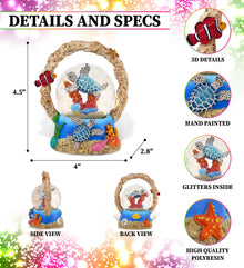 CoTa Global Sea Turtle Coral Snow Globe Decor with Pink Sparkle Glitter, 65 mm