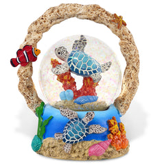 CoTa Global Sea Turtle Coral Snow Globe Decor with Pink Sparkle Glitter, 65 mm