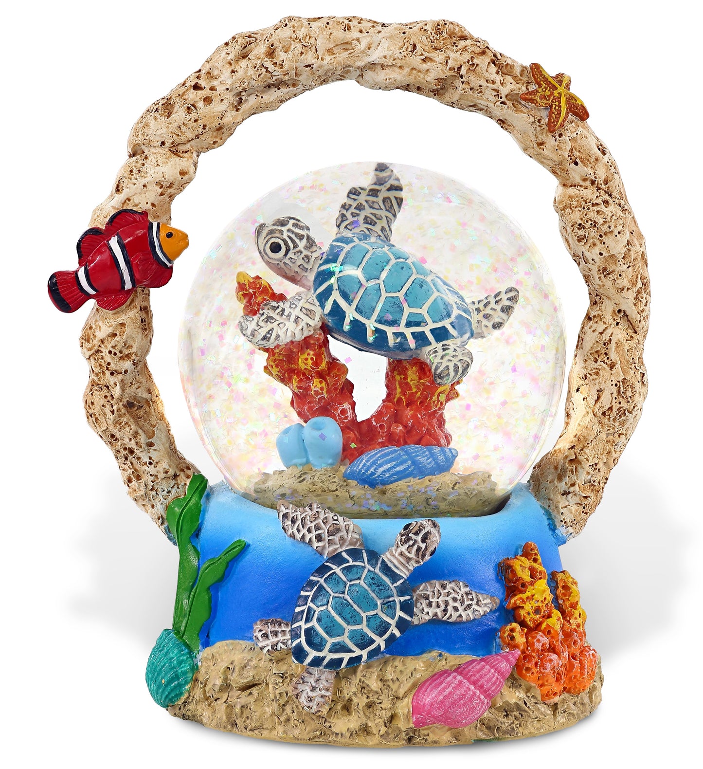CoTa Global Sea Turtle Coral Snow Globe Decor with Pink Sparkle Glitter, 65 mm