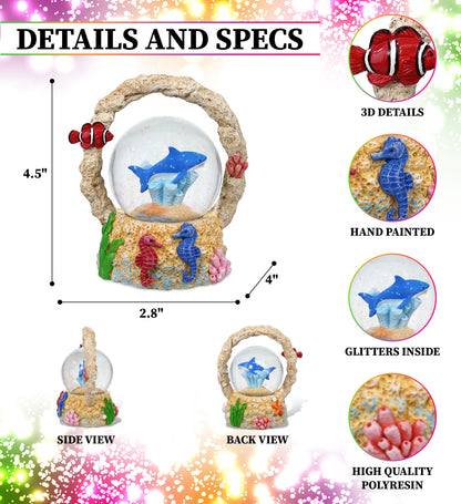 CoTa Global Shark Coral Snow Globe Decor with Pink Sparkle Glitter - 65 mm